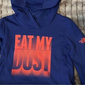 The North Face Blue Hoodie with Orange Print
